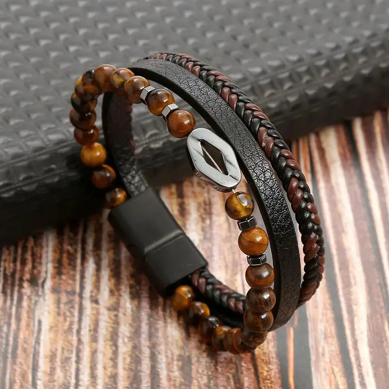 Klassisches Herren Lederarmband Neuer Stil Handgewebt Mehrschichtige Kombination Accessoire Mode Herrenschmuck Großhandel Dropshipping