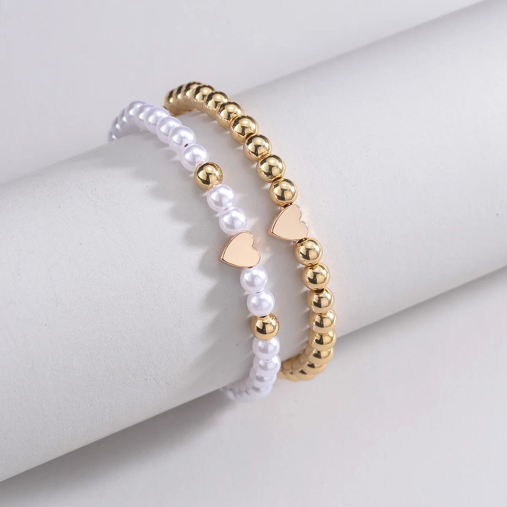 2 PSC Love Imitation Pearl Beaded Adjustable Rope Chain Valentine's Day Jewelry Gift Couple Bracelet