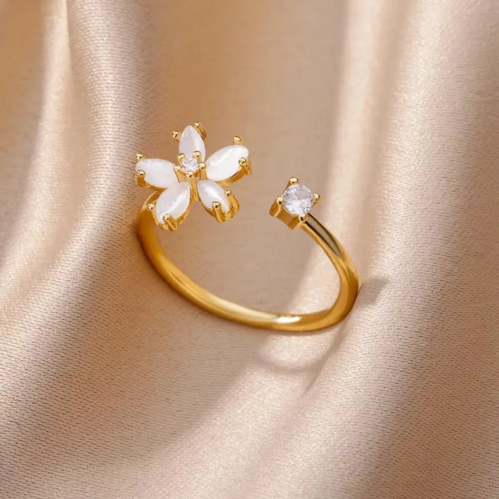 Luxus Zirkon Geometrische Ringe für Frauen Edelstahl Gold Farbe Offener Ring Trendige Hochzeit Party Ästhetischer Schmuck Geschenk Femme