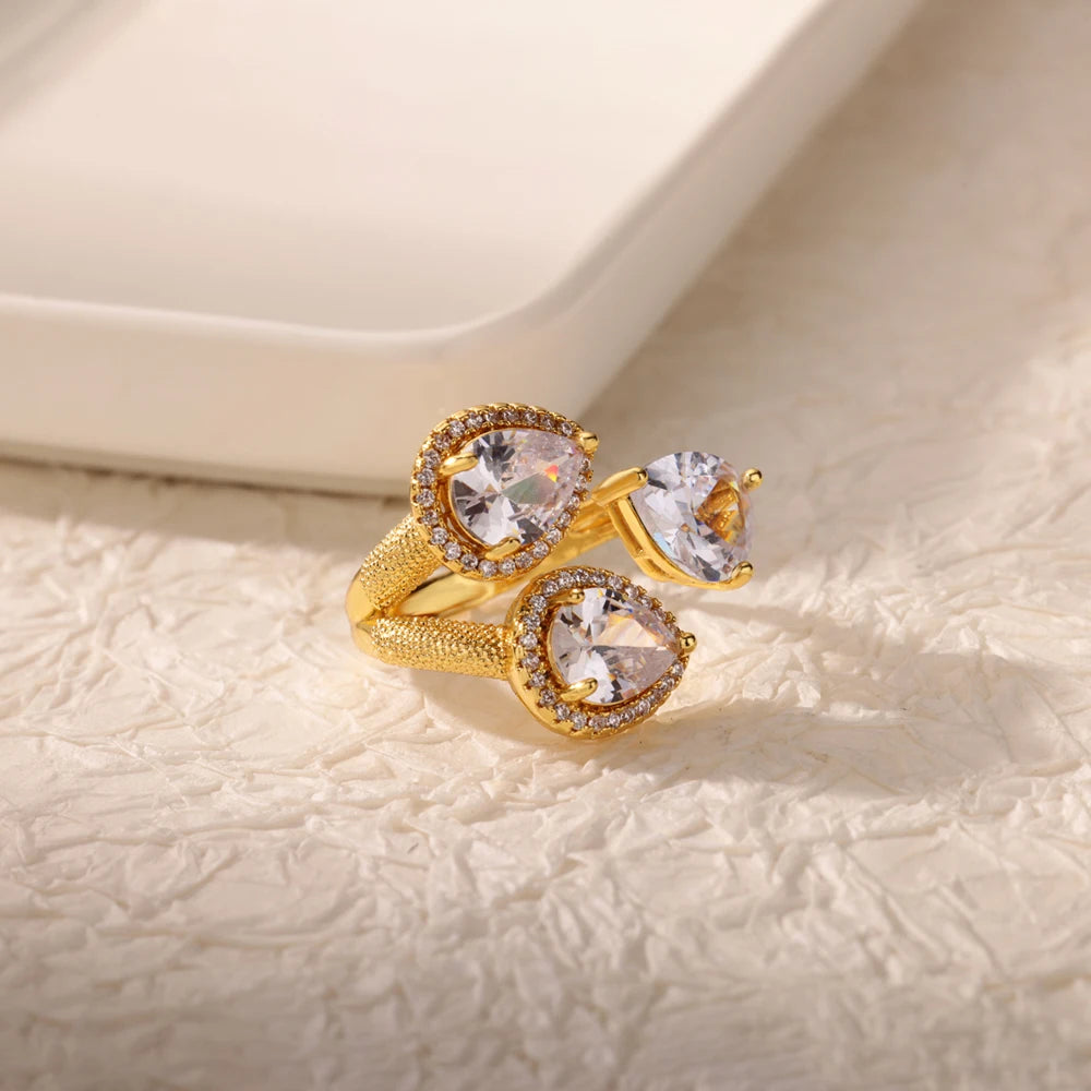 Luxuriöse bunte Zirkonringe für Damen, modischer goldfarbener Edelstahl-Offener Fingerring, Hochzeitsparty, ästhetischer Schmuck, Geschenk