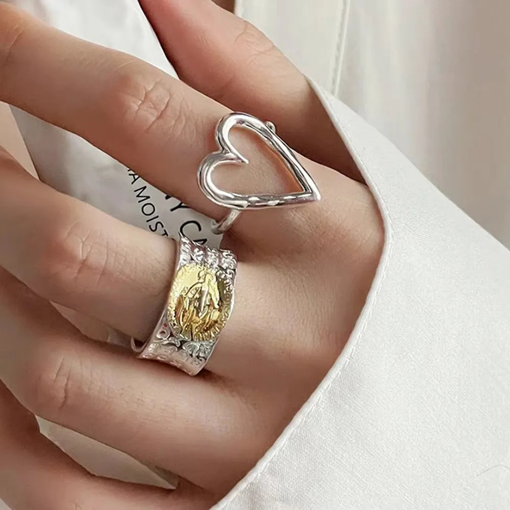 925er Sterling Silber Ring für Frauen Schmuck Herz Finger Offen Handgemachter Ring Allergie für Party Geburtstag Geschenk