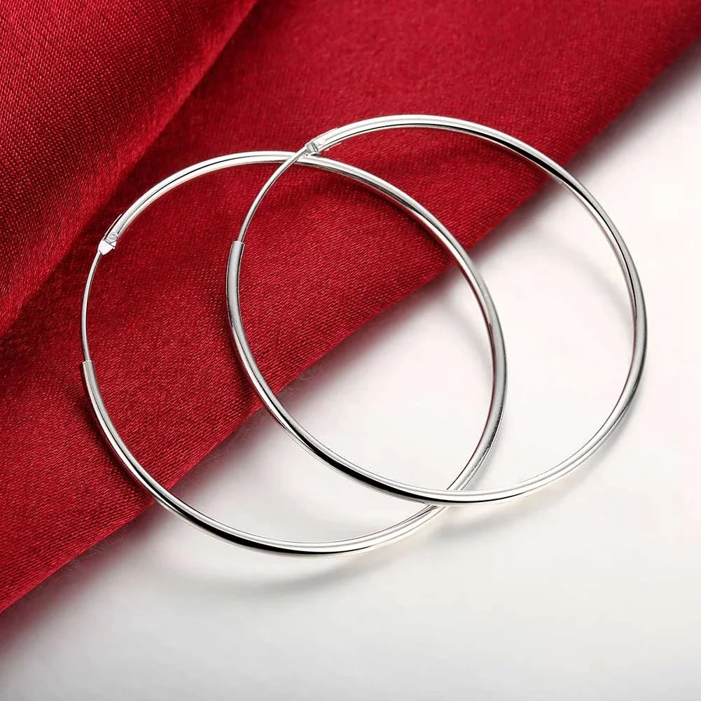 Pendientes de aro redondos simples de plata de ley 925 de alta calidad para mujer, joyería de moda para boda y compromiso