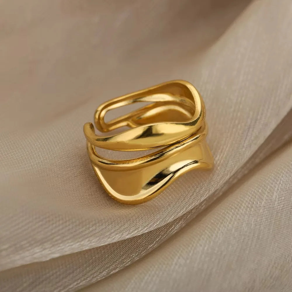 Minimalistische offene Ringe aus Edelstahl für Damen, goldfarben, Hochzeitsästhetik, Designer-Schmuck-Accessoires, BFF-Anillo