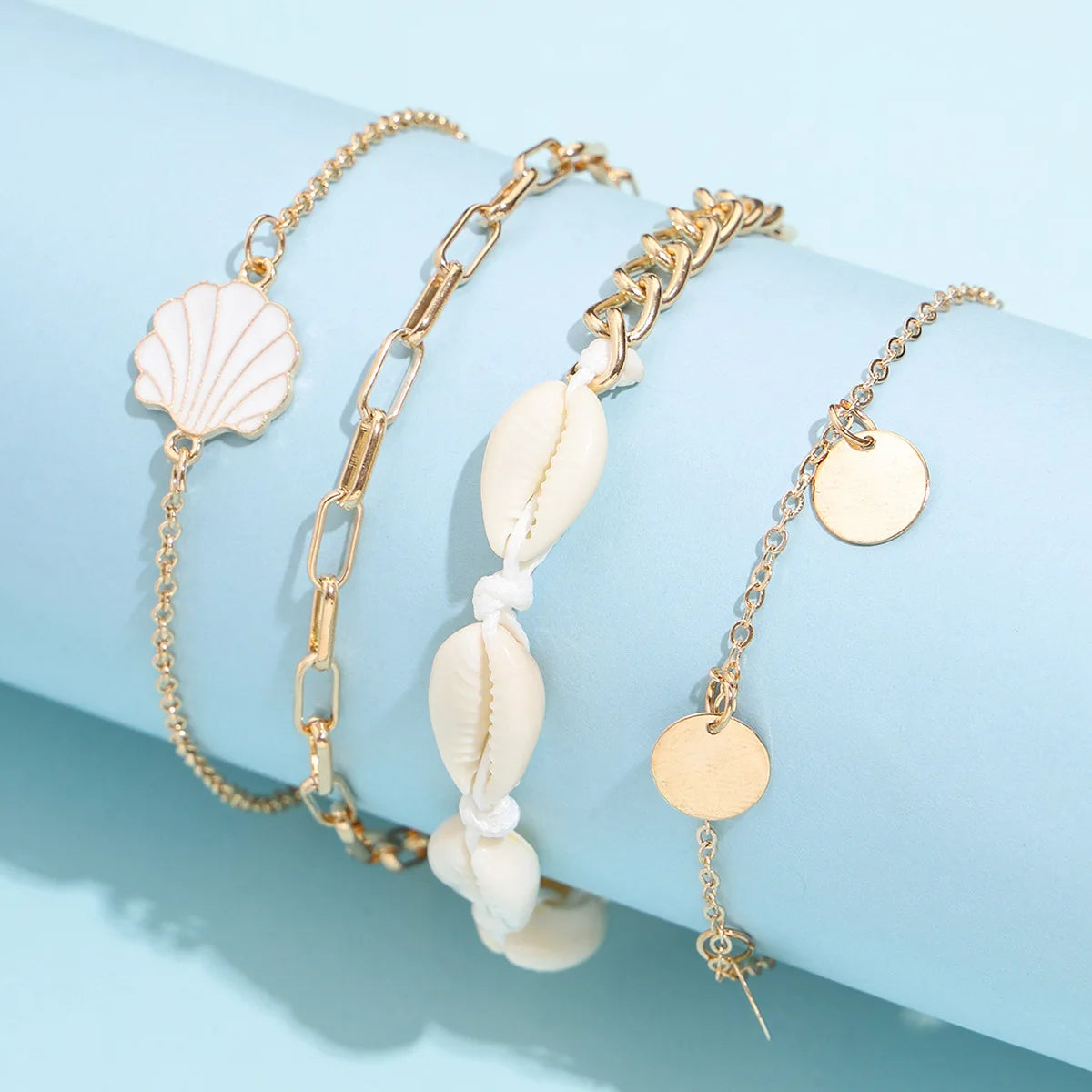 Neues Sommer Muschel Fußkettchen Set für Damen Pailletten Strand Fußkette Goldfarbene Bein Kette am Fuß Weiblicher Böhmischer Schmuck