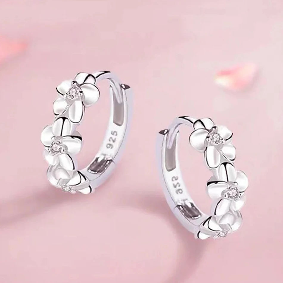 925 Sterling Silber Creolen mit süßem Blumendesign, ideal für den Alltag, Feiertage und Geschenke, im Vintage-Bohemian-Stil