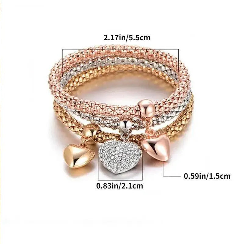 3er-Set Herz-Schloss-Schlüssel Musikzeichen Charme Armband Eule Roségold Beschichtung Silberfarbe Kette Eule Charm Armreif Schmuckset