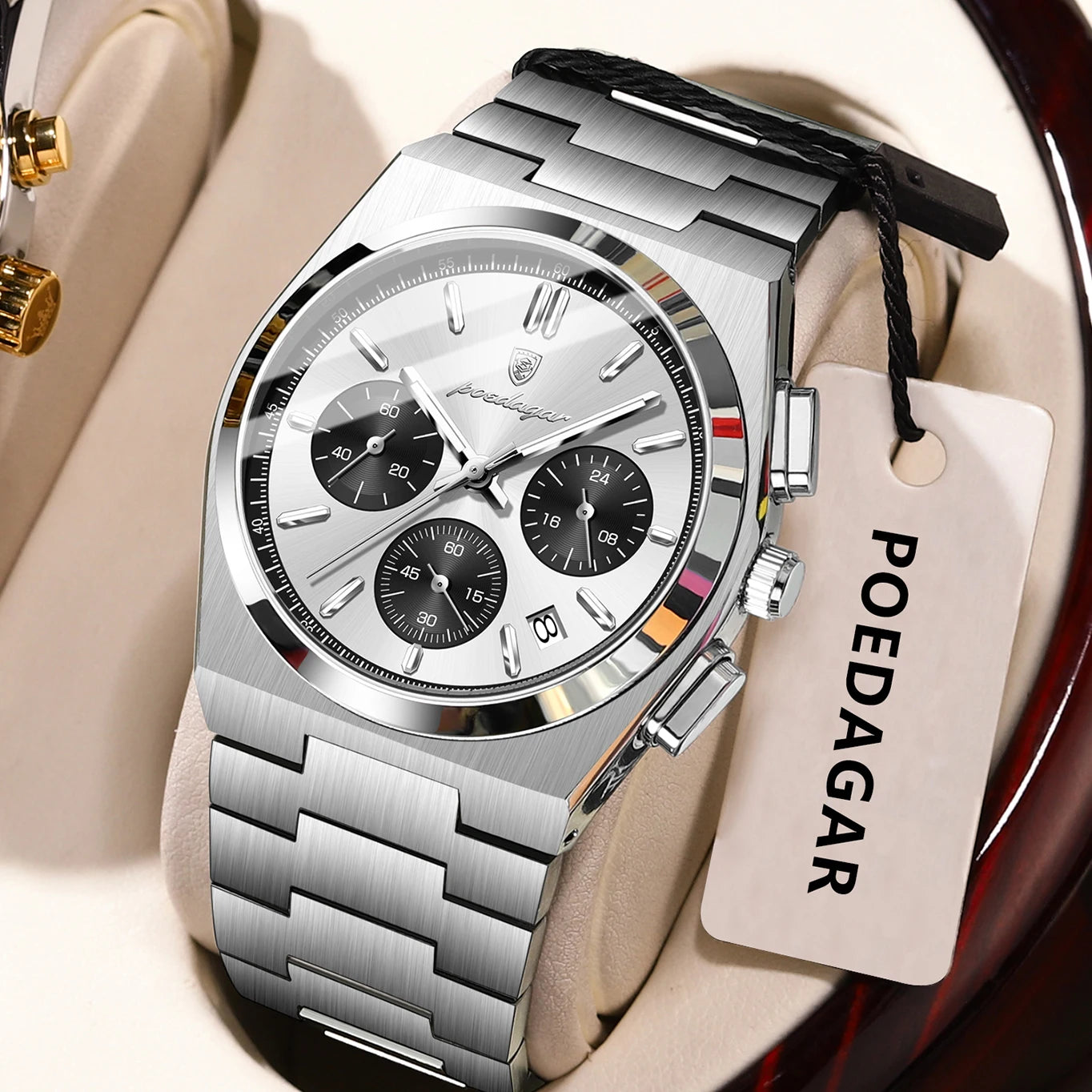 POEDAGAR Reloj de Lujo para Hombre Cronógrafo Fecha Acero Inoxidable Deporte Reloj de Pulsera para Hombre Impermeable Luminoso Moda Relojes de Cuarzo para Hombre