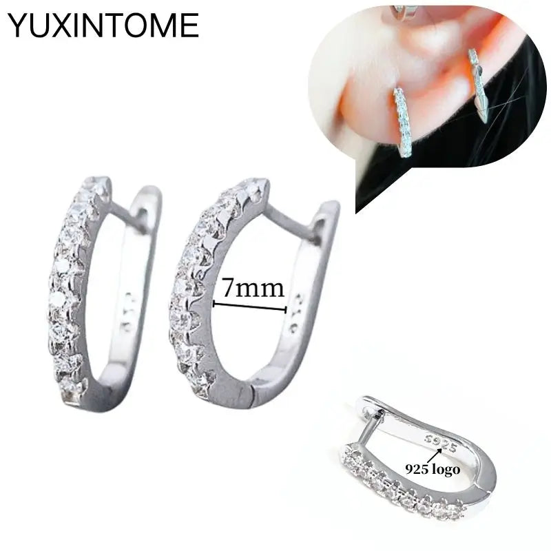 925 Sterling Silber Ohrnadel Mode Creolen Weiße Kristall Luxus Damen Silberohrringe Hochzeit Damenschmuck Geschenk
