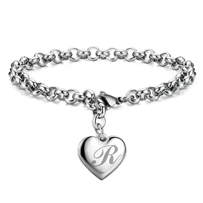 925 Sterling Silber Fein 26 Buchstaben Damen Herren Kette Armband Anhänger Herz Süß Hochzeit Persönlichkeit Schmuck Damen Geschenk Party 20cm