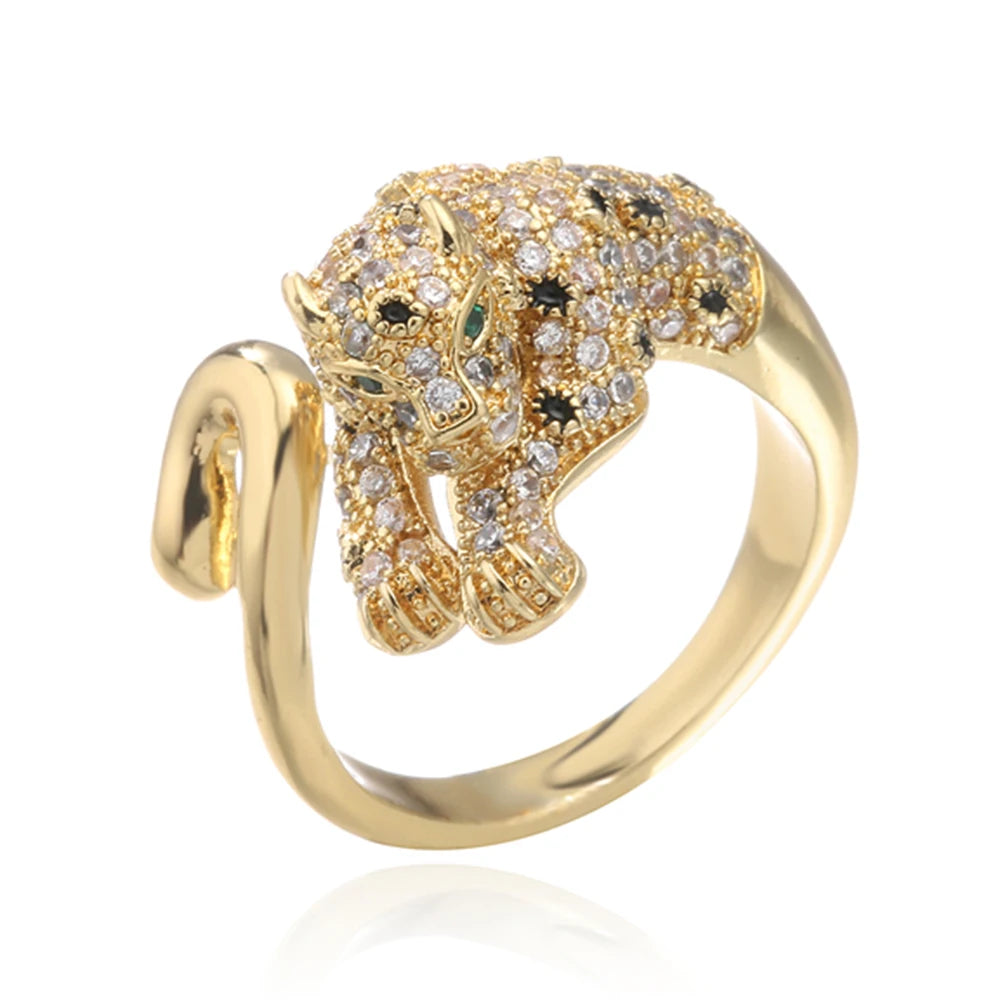 NEWBUY Hochwertiger Modeschmuck Großer Tierring für Frauen Mädchen Party Schmuck Goldfarbe Zirkon Leopard Offener Ring Großhandel