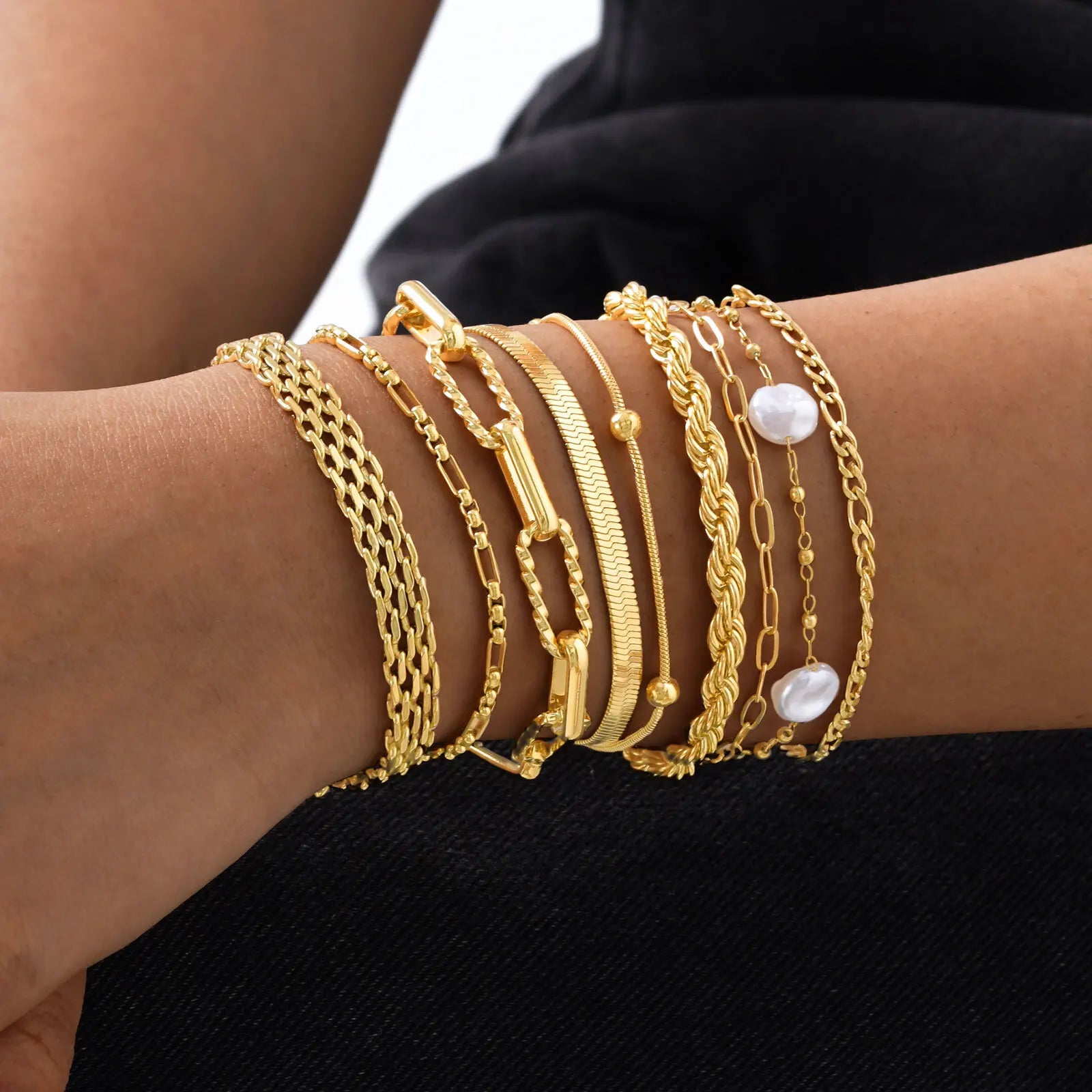 Wasserdichte Edelstahl-Kettenarmbänder für Damen, vergoldete, stapelbare Gliederarmbänder als Geschenke