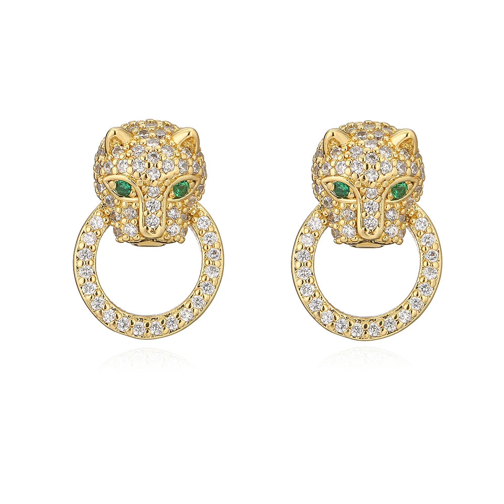 NEWBUY Mode Goldfarbe Tier Ohrhänger für Frauen Einzigartiges Design Leopard Ohrring Statement Damen Party Schmuck
