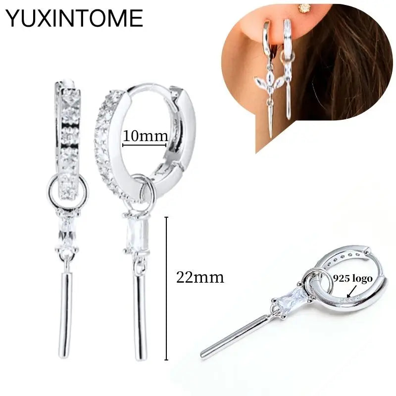 925 Sterling Silber Ohrnadel Mode Creolen Weiße Kristall Luxus Damen Silberohrringe Hochzeit Damenschmuck Geschenk