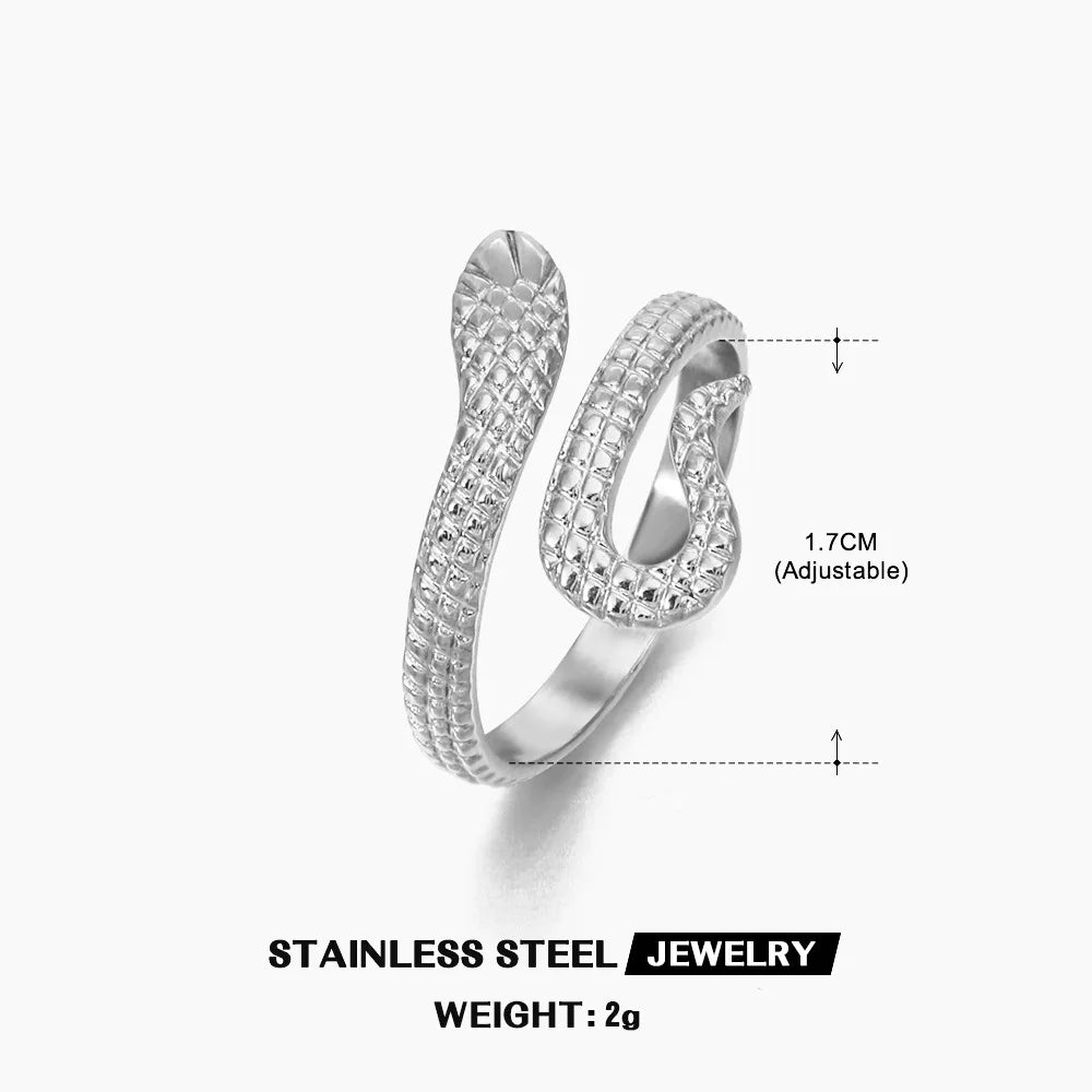 Stainless Steel Snake Rings for Women Men Gold Color Open Adjustable Finger Ring Vintage Gothic Aesthetic Jewelry Anillos Mujer