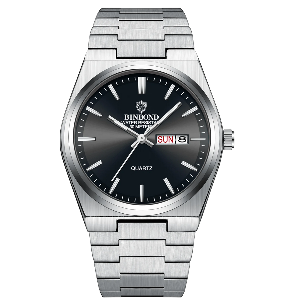 BINBOND Lujoso Reloj de Moda para Hombre, Reloj de Negocios de Alta Gama, Impermeable, Luminoso, con Fecha y Semana, Reloj de Cuarzo de Acero Inoxidable para Hombre
