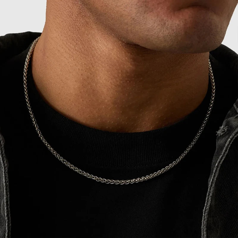 Diseño de collar de cadena de trigo de acero inoxidable hipoalergénico de gran venta para hombre con chapado en oro de 18k