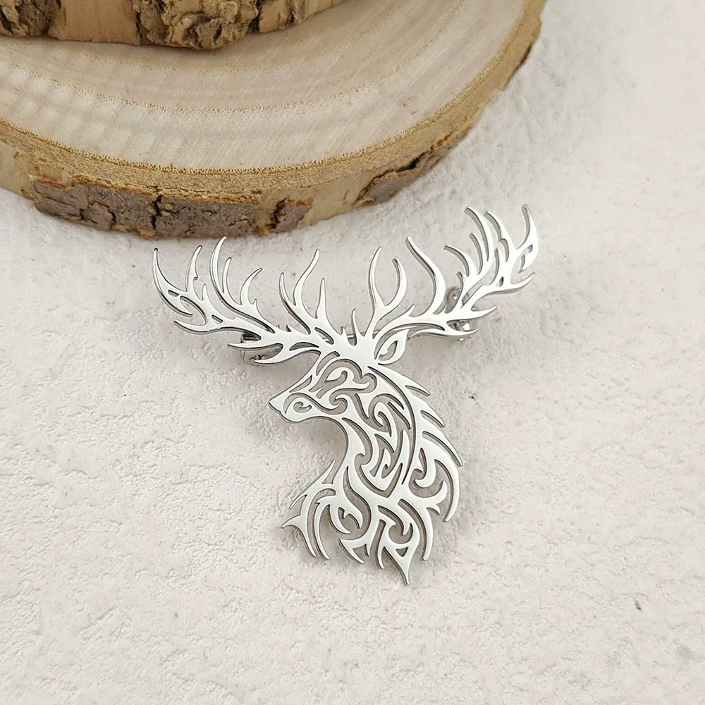 Creative punk style hollow sika deer stainless steel gold-plated 18K brooch, black suit accessories, wedding matching set