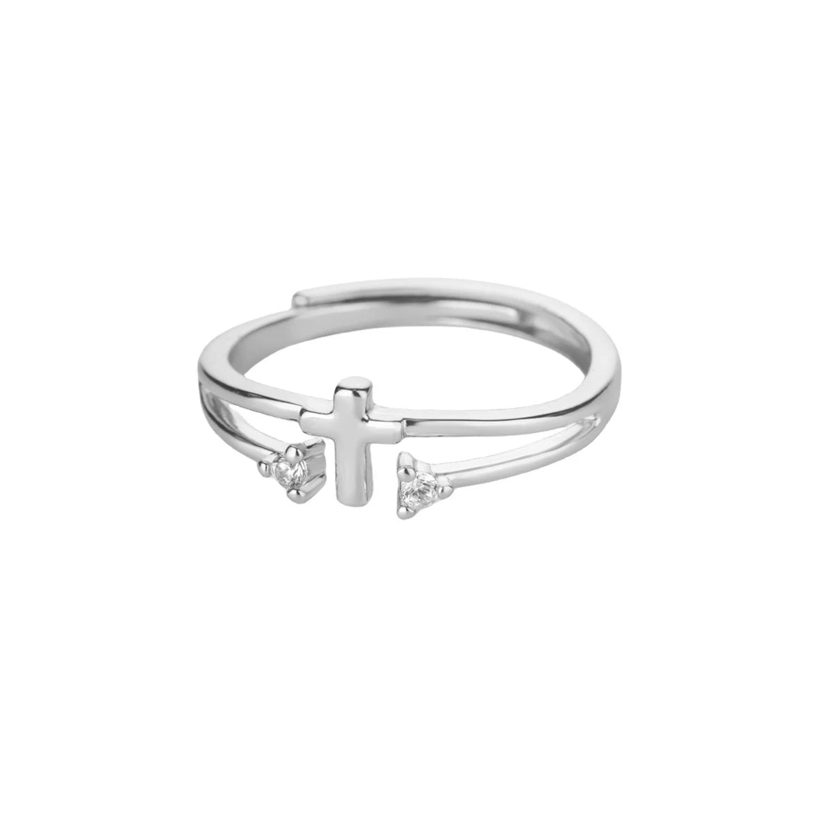 Zirkon Kreuzringe für Damen Goldfarbe Edelstahl Kristall Kreuz Verstellbarer Ring Religiöser Hochzeits-Weihnachtsschmuck Geschenk