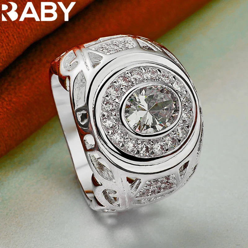 925 Sterling Silber Ringe der Größen 6-10 für Damen und Herren, runder großer Zirkonring, Mode-Hochzeits-Verlobungs-Charms, Party-Feinschmuck