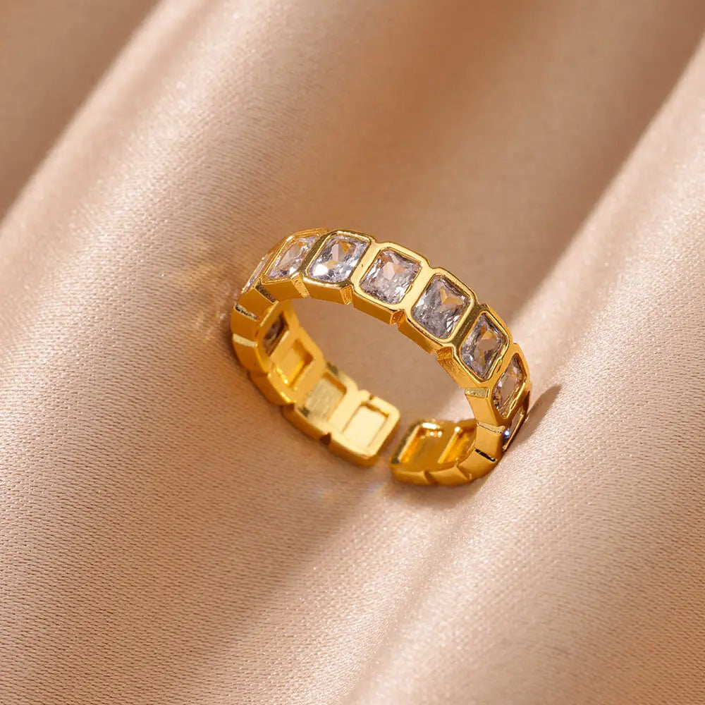 Farbige Zirkonringe für Damen Goldfarbener Edelstahl verstellbarer Ring 2024 Trend Hochzeitsverlobungsschmuck anillos mujer
