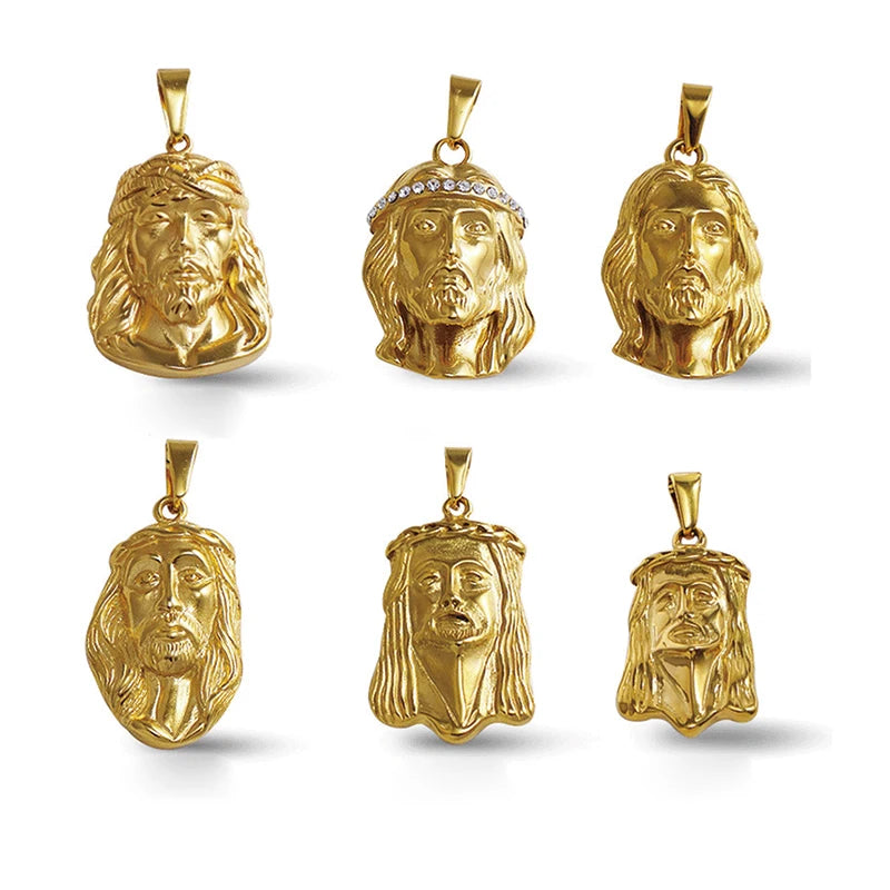 Colgante de Jesús de acero inoxidable chapado en oro de 18 quilates - Estilo clásico Hip Hop, regalo ideal para hombre para uso diario