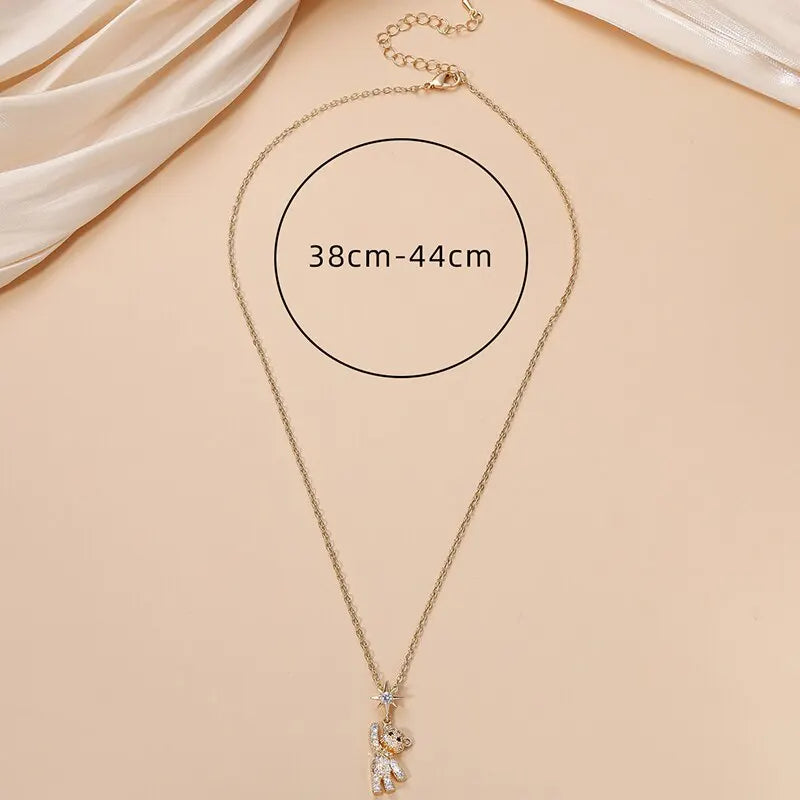 Obega Lovely Bear Necklaces for Women Cubic Zircon Inlaid Gold Color Neck Chain Female Necklaces Cute Jewelry Pendant