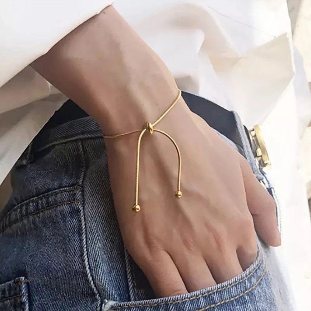 KOREANISCHES Verstellbares Edelstahlarmband für Frauen Mädchen Männer Hochwertiges Design Goldfarbene Schlangenkette Schmuck Großhandel