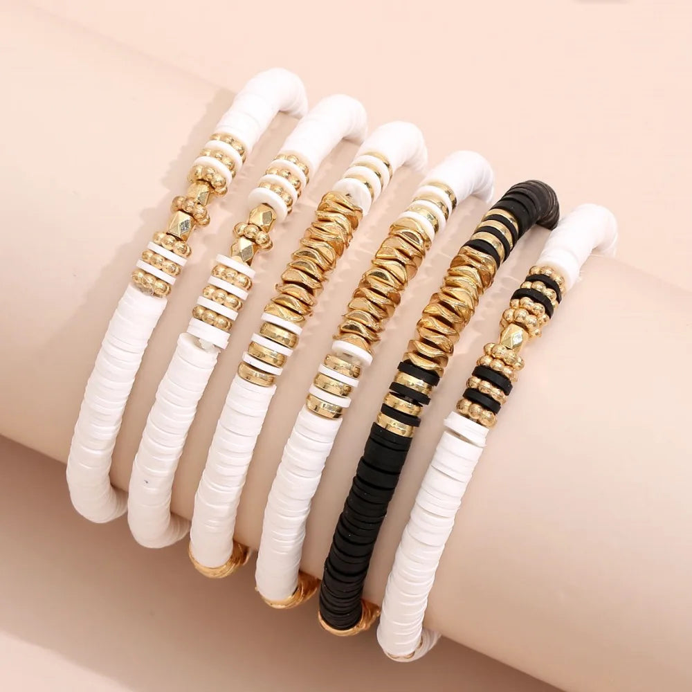 Juego de Pulseras Apilables Arcoíris de Moda para Mujer con Dijes de Corazón, Arcilla Blanda, Cuentas en Capas, Cadena, Brazalete, Joyería Bohemio Femenina