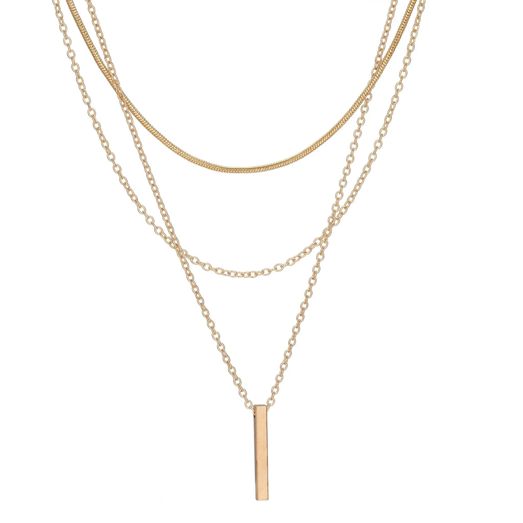 Mode Mehrschichtige Metallbarren-Anhänger Halskette für Frauen Täglicher Gebrauch Goldfarbene Rechteckige Schlüsselbeinkette Collier Schmuck