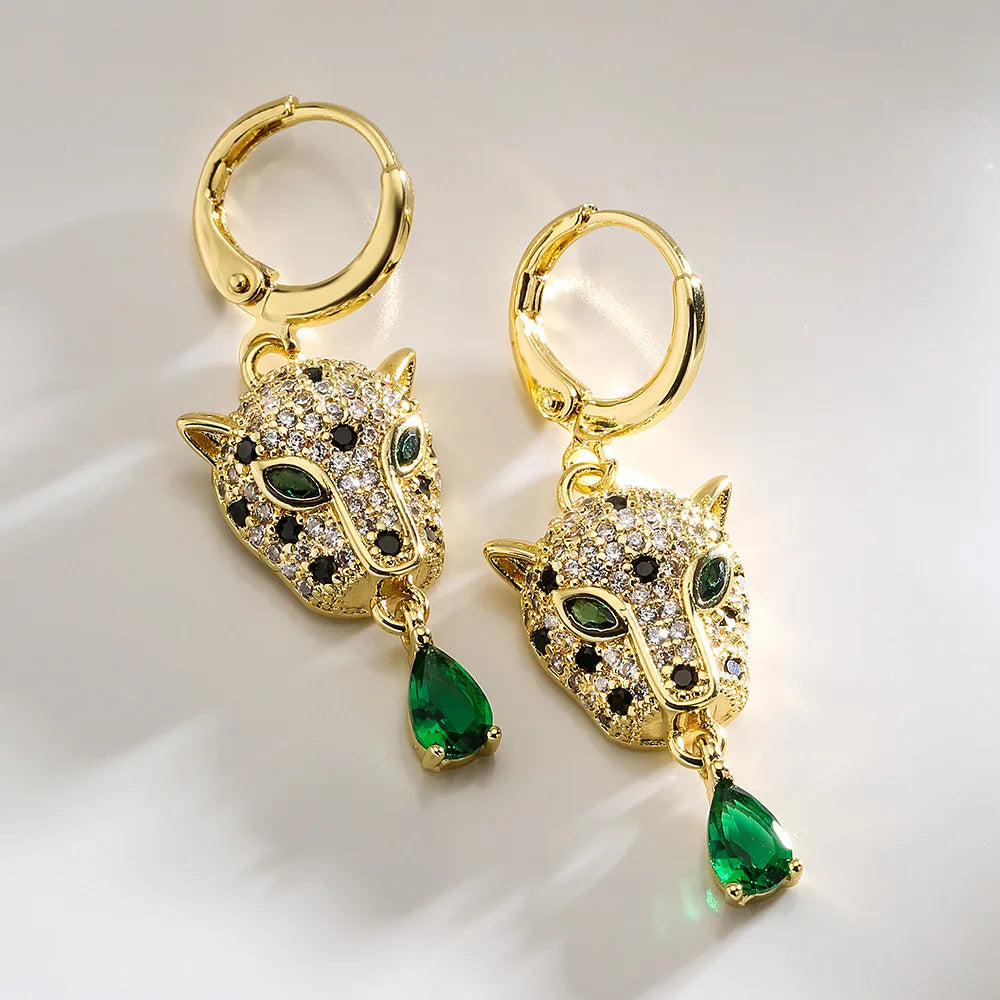 NEWBUY Mode Goldfarbe Tier Ohrhänger für Frauen Einzigartiges Design Leopard Ohrring Statement Damen Party Schmuck