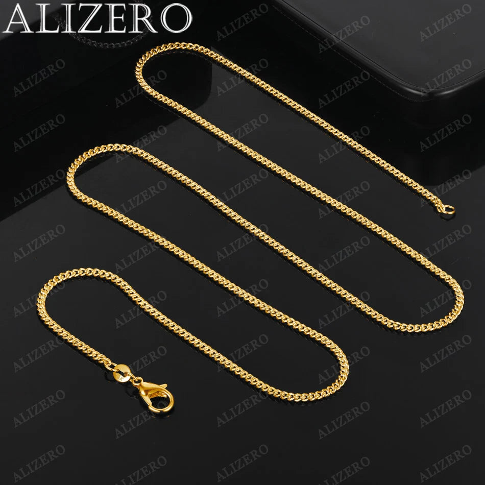 ALIZERO Collar de oro de 18K de 16/18/20/22/24/26/28/30 pulgadas, 2mm, cadena base, collares para mujer y hombre, joyería fina de moda al por mayor