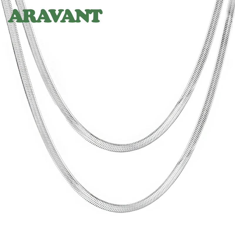 Aravant Collar de cadena de hueso de serpiente de plata 925 de 4 mm para mujer, joyería de moda para hombre
