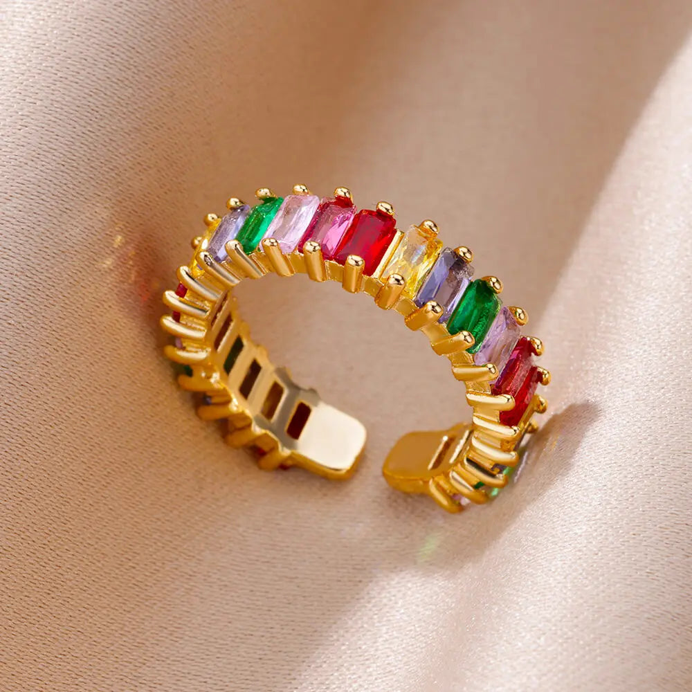 Bunte Zirkonringe für Damen Goldfarbe Edelstahl Mode Cubic Zirkonia Ring 2023 Trend Ästhetischer Hochzeitsschmuck Geschenk