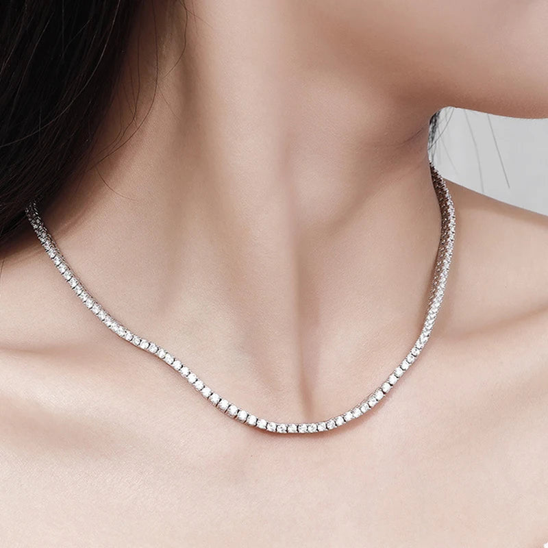 NeeTim Collar de Tenis de Moissanita Completa de 2.5mm Plata de Ley 925 con Chapado en Oro Collares Cadena Fina Joyería para Mujer