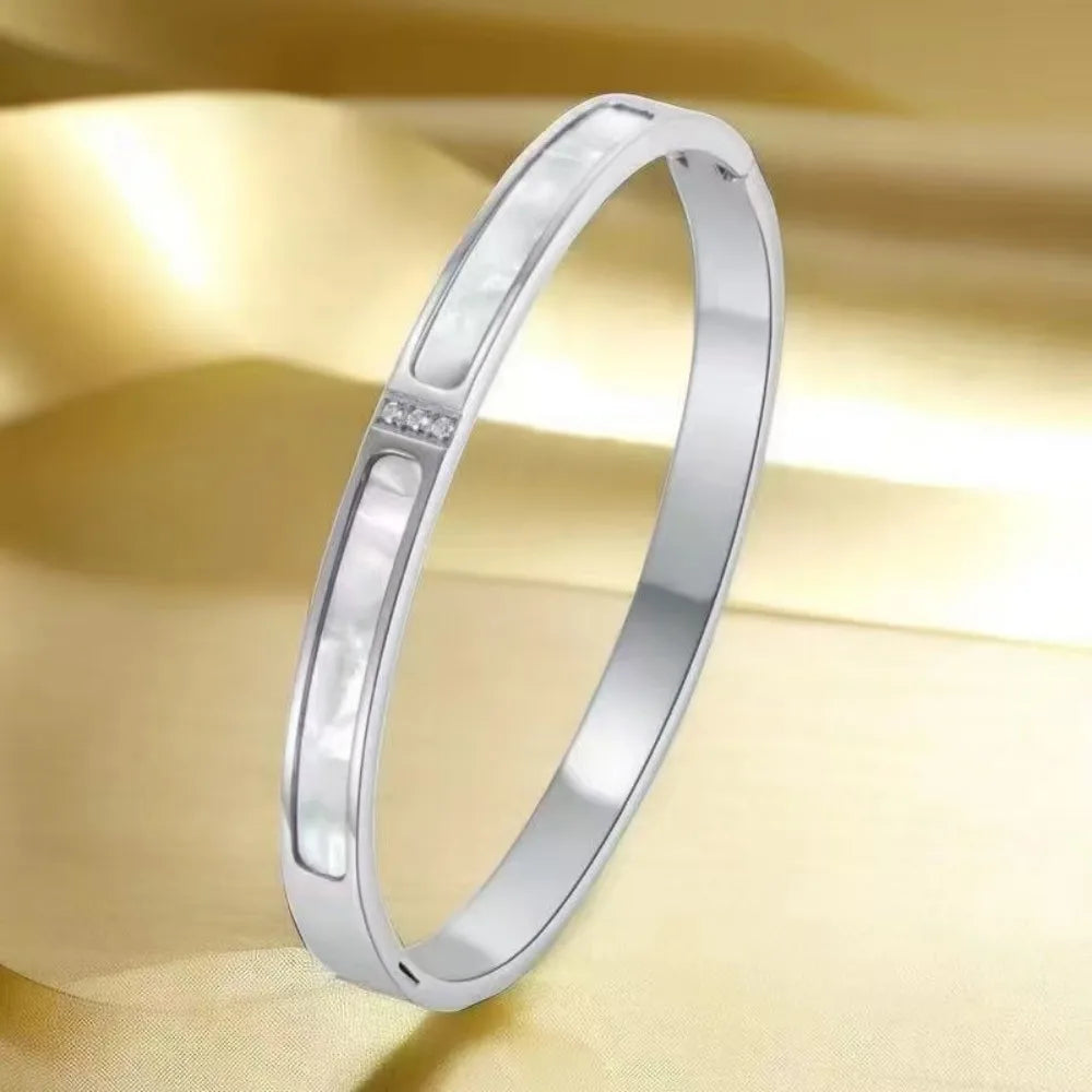 Yupsk Titanium Steel Couple's Bracelet Shiny Zircon Inlaid Stainless Steel Bangles Gold/Silver Color Female Jewelry Gift