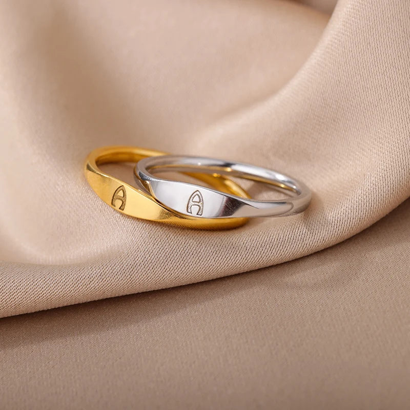 Tiny Initial Letter Rings For Women Stainless Steel Gold Color Aesthetic Finger Ring Fashion Wedding Jewelry Gift anillos 2023