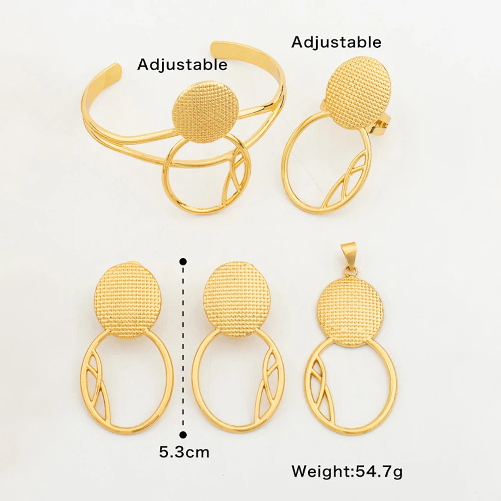 Conjunto de joyería de lujo de pendientes y anillo para fiestas, pendientes de clip y anillo de dedo chapados en oro de 18 quilates, juego de 2 piezas para bodas y regalos nupciales