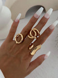 3-teiliges Retro Punk Übertriebenes Asymmetrisches Ring-Set für Frauen, modisch, minimalistisch, geometrisch, hohl, rund, einzigartiges Design, Ringschmuck