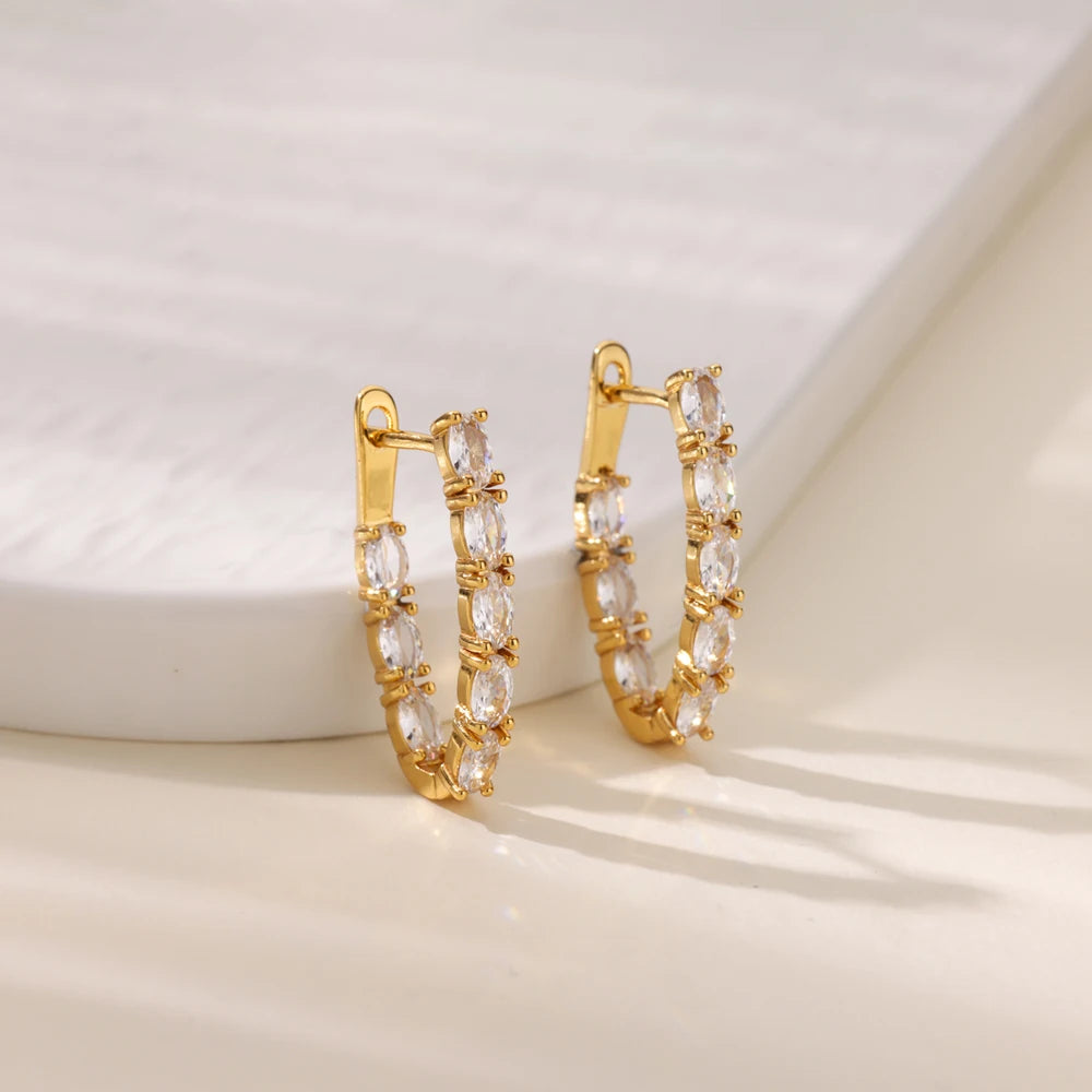 Creolen aus Zirkonia für Damen, Luxuriöse Kristall-Zirkon-Ohrringe in Goldfarben, aus Edelstahl, Schmuck, Hochzeitsfeier-Geschenk