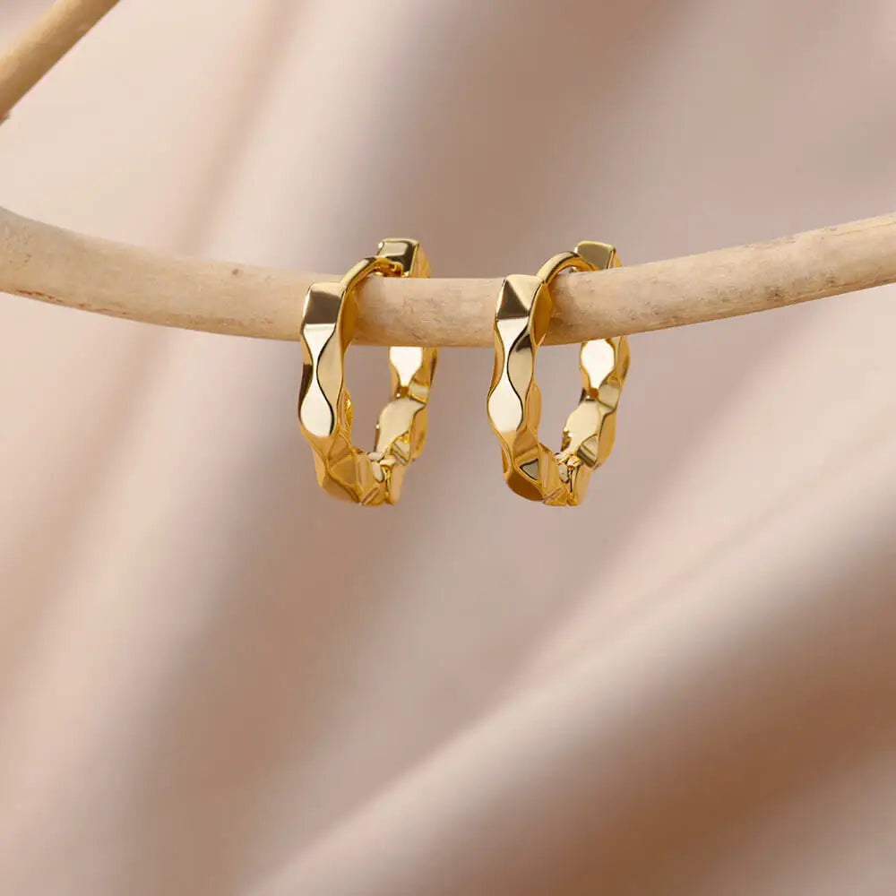 Edelstahl Creolen für Damen Goldfarbe Geometrischer Quadrat Zirkon Ohrring Weibliche Hochzeit Ästhetischer Schmuck Geschenk Mujer