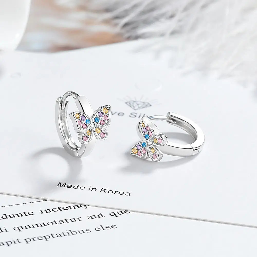 925 Sterling Silber Schmetterling Regenbogen Zirkon Ring Ohrringe Für Frauen Freunde Hochzeit Schmuck Großhandel Verhindern Allergien