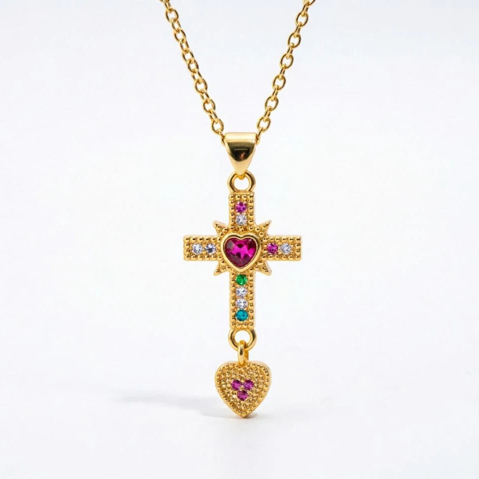 NEWBUY Unique Design Eagle Heart Cross Pendant Gold Color 316L Stainless Steel Chain Necklace CZ Party Jewelry Femme Bijoux