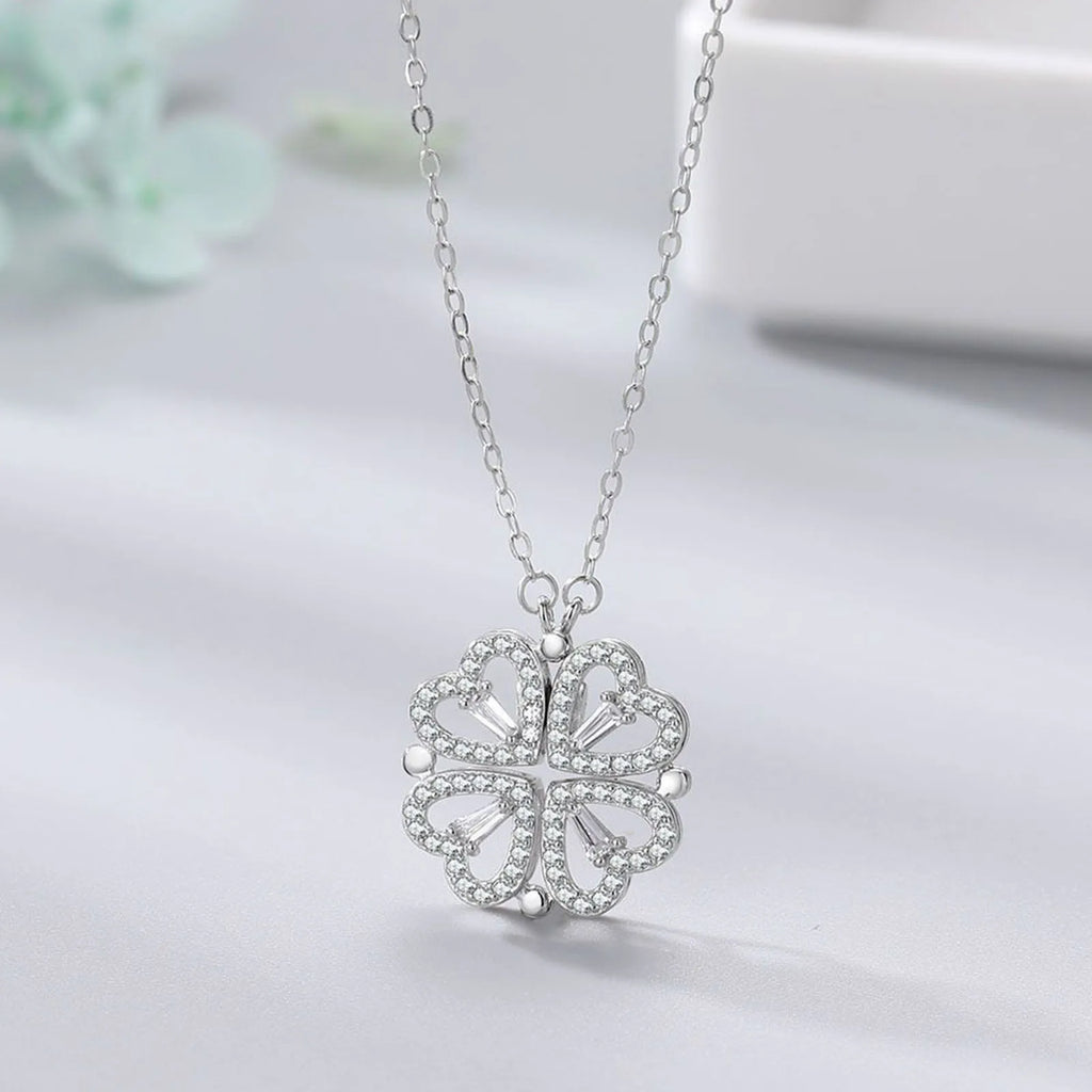 1pc Collar con dije de trébol de cuatro hojas en forma de corazón, joyería de circón para mujer, cadena de clavícula de amor, regalos, gargantilla abrible, joyería