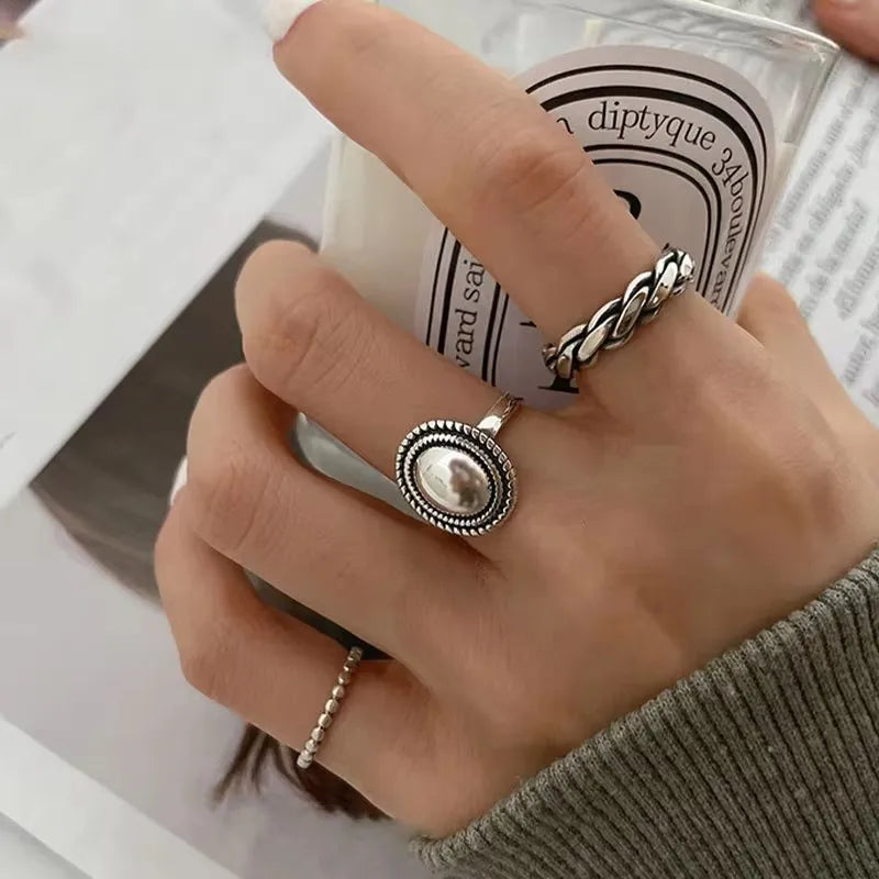 925 Sterling Silber Ringe Paare Accessoires INS Fashion Vintage Twist Design Runde Form Geometrischer Thai-Silber Schmuck