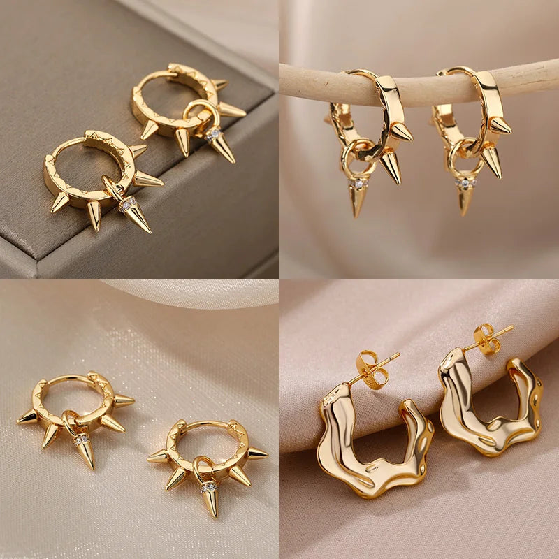 Punk Spike Niete Edelstahl Ohrringe Für Frauen Gold Farbe Ohrring Gothic Weihnachtsparty Schmuck Geschenk Bijoux Femme