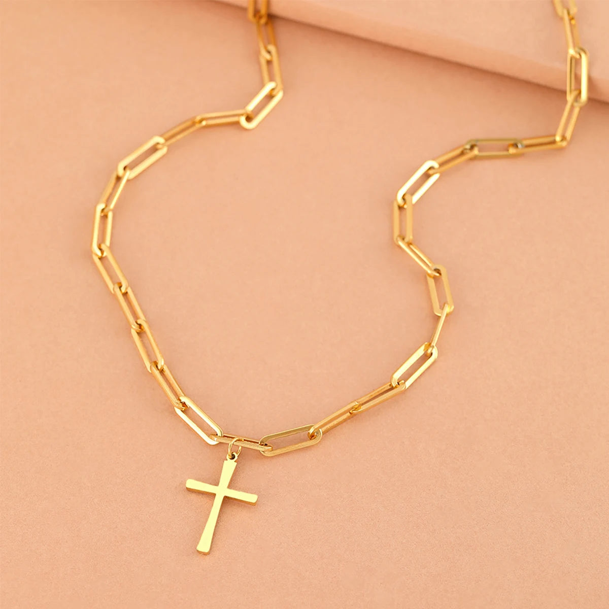 Collares con colgante de cruz dorada para mujer, joyas cristianas de acero inoxidable, regalo de collar de cadena larga