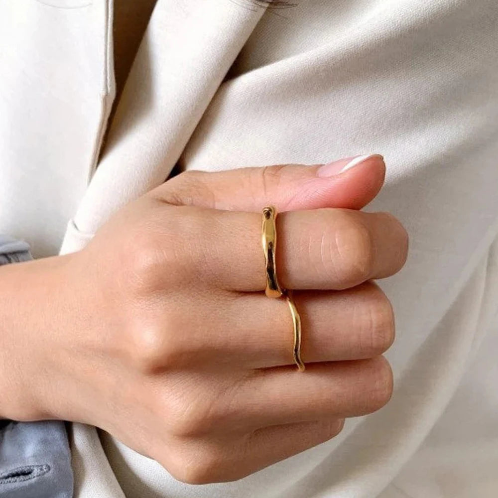 Edelstahlring für Frauen Unregelmäßige Wellenringe Trendy Einfache Geometrische Handgemachte Pärchen Schmuck Großhandel Dropshipping