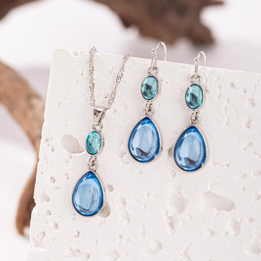 Modische Wassertropfenförmige Künstliche Synthetische Blaue Stein Hängeohrringe für Damen zum Geburtstag, Individueller Schmuck