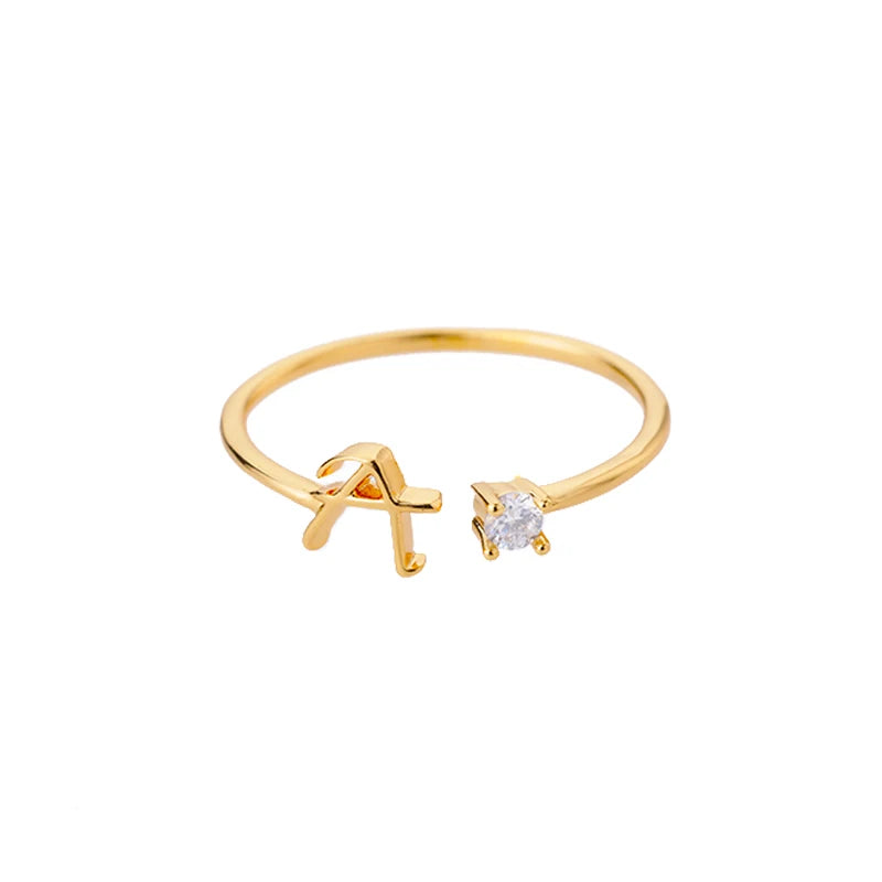 Zirkon Tiny Initial-Buchstabenringe für Damen, Edelstahl A-Z Buchstaben verstellbarer Ring, weiblicher ästhetischer Weihnachtsschmuck, Geschenk