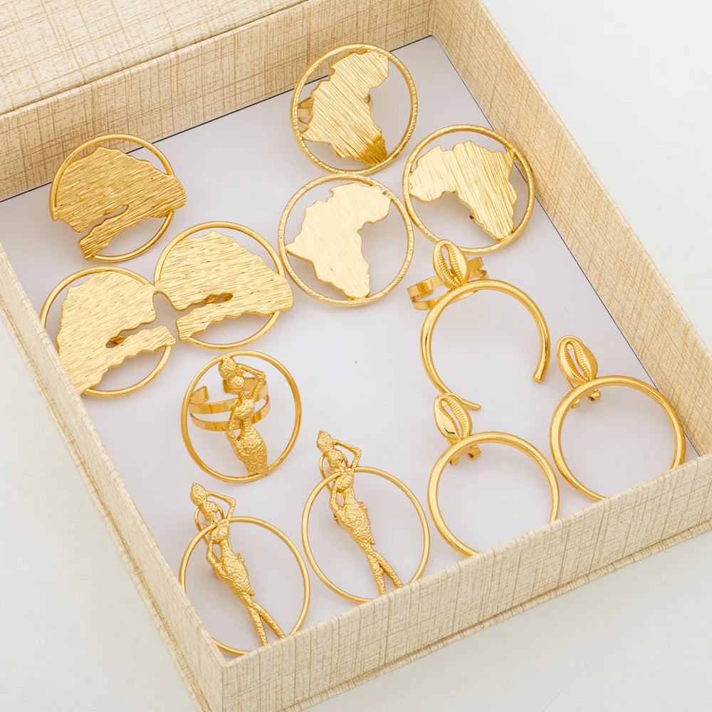 Trendige Ohrringe und Ring Schmuckset mit Geschenkbox, 18k vergoldete Clip-Ohrringe und Fingerring-Set für Party, Verlobung, Braut